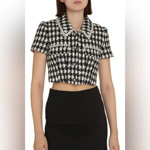 $555 SELF-PORTRAIT checked bouclé crop top